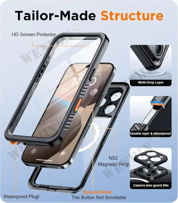 IP68 Waterproof Magsafe iPhone Case – Full Body Underwater Protection for iPhone 12–16 Pro Max/Plus - Image 2