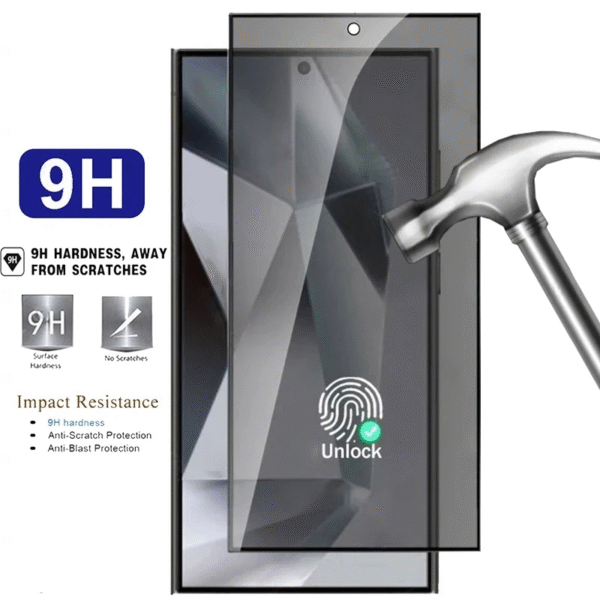Protect your screen and privacy with this 3-pack anti-spy fingerprint unlock tempered glass for Samsung Galaxy models.