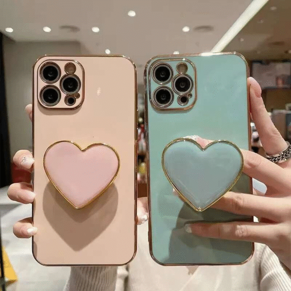 3D Love Bracket Phone Case for iPhone with Heart Kickstand.