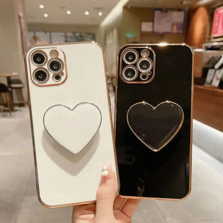 3D Love Bracket Phone Case for iPhone with Heart Kickstand