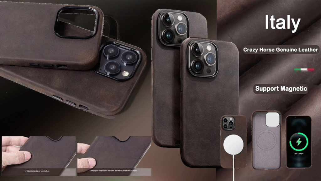 Melkco Crazy Horse leather iPhone case on iPhone 15 Pro Max