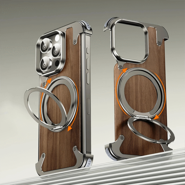 Luxury magnetic iPhone case with wood texture and ring kickstand