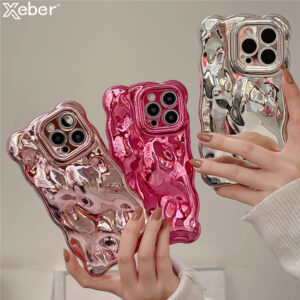 Glossy Wavy iPhone Cases in Pink, Rose, and Silver