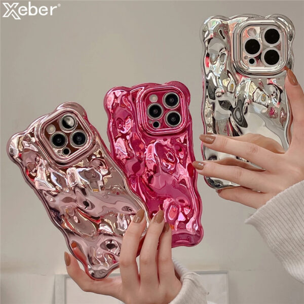 Glossy Wavy iPhone Cases in Pink, Rose, and Silver