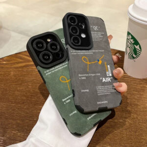 Off-White sneaker-style Samsung phone cases in gray and green