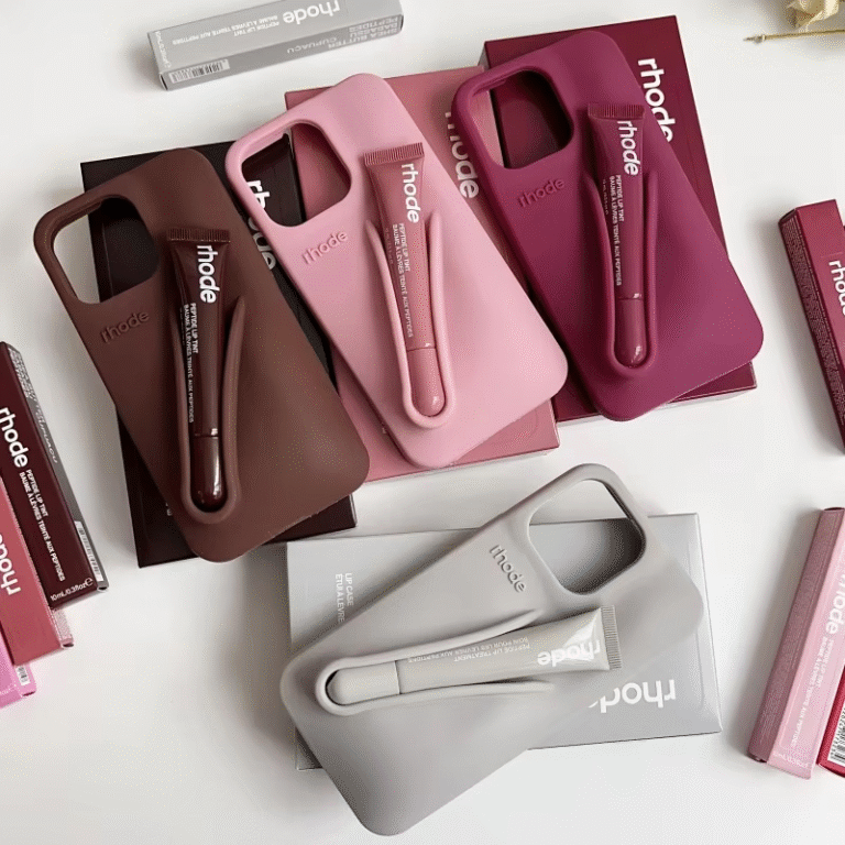 Set of Rhode phone cases with matching lip tint in assorted colors