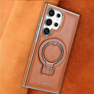 Brown Leather Magnetic Ring Case for Samsung Galaxy S25 Ultra