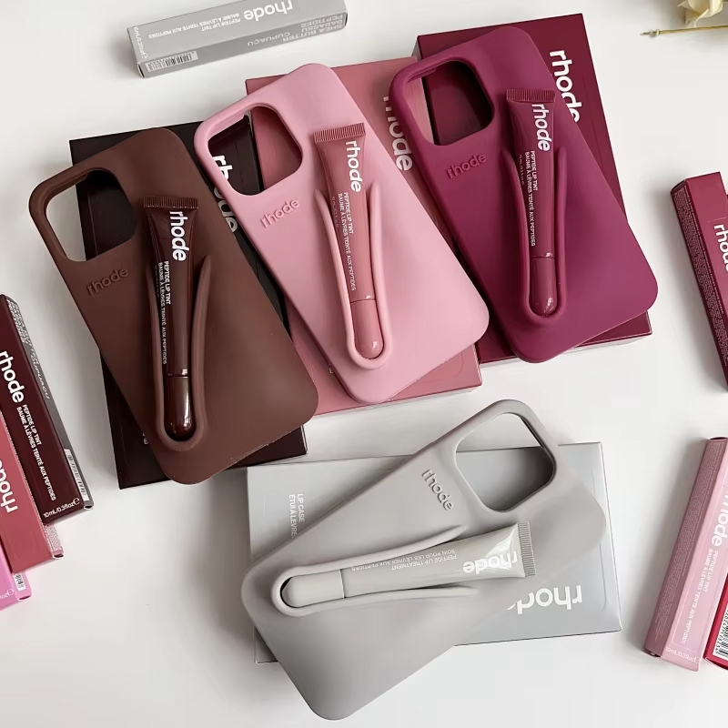 Set of Rhode phone cases with matching lip tint in assorted colors
