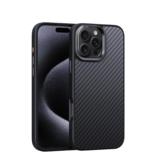 Carbon Kevlar iPhone 16 case front and back view