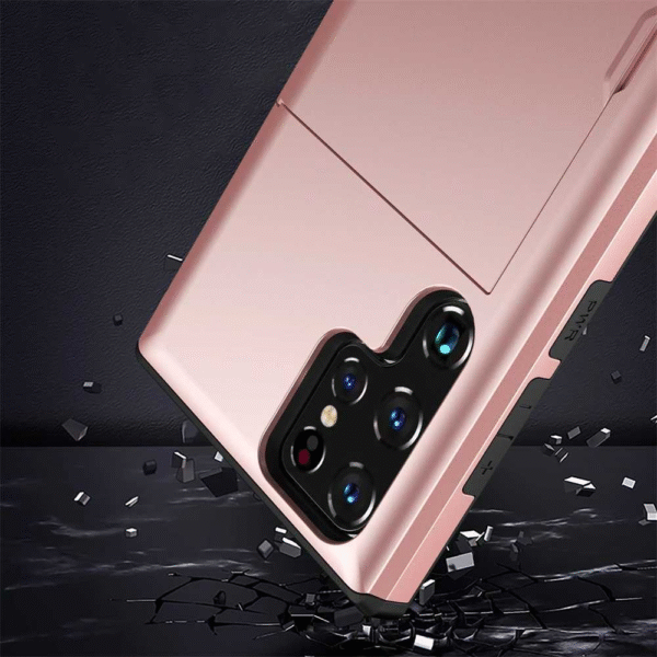 Phone case impact resistance demonstration in rose gold