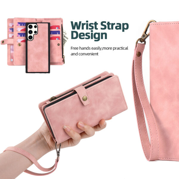 Wrist strap pink case held in hand