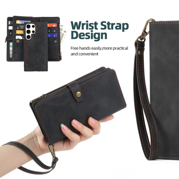 Black case with wrist strap held in hand