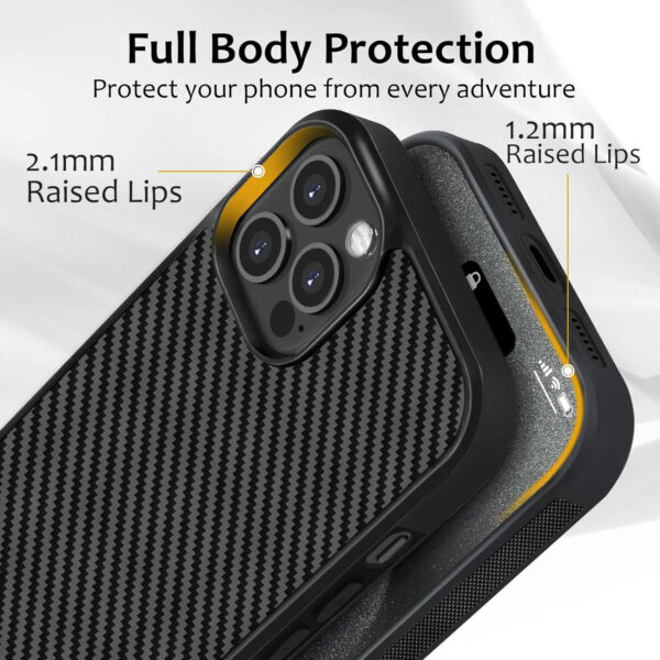 Carbon fiber iPhone case with raised lips for full body protection