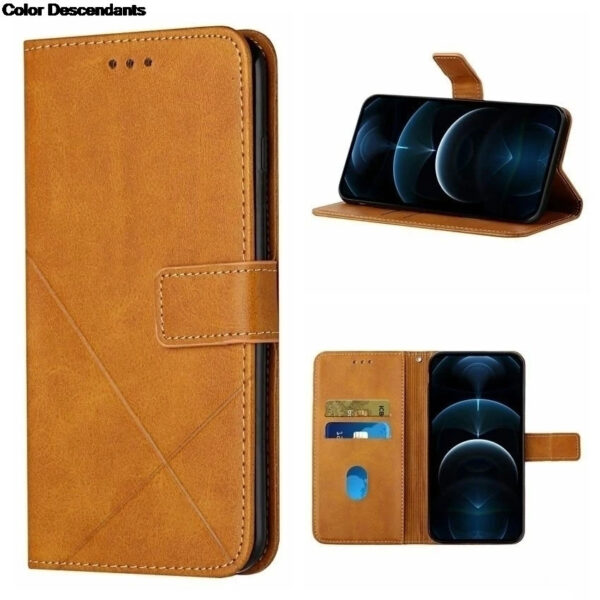 Yellow flip wallet leather case with card slots and stand