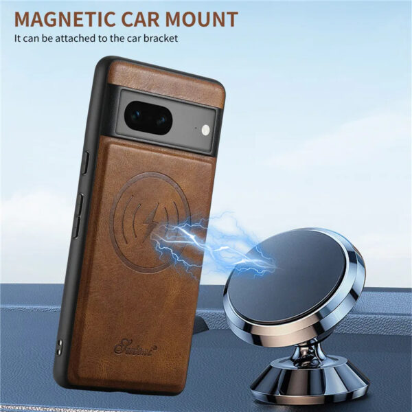 MagSafe wallet case mounted magnetically on a car mount.
