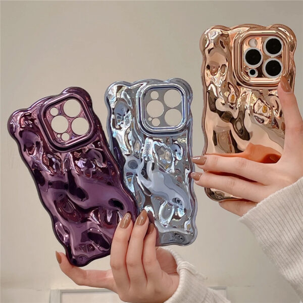 Glossy Metallic Wavy iPhone Cases in Purple, Blue, and Gold