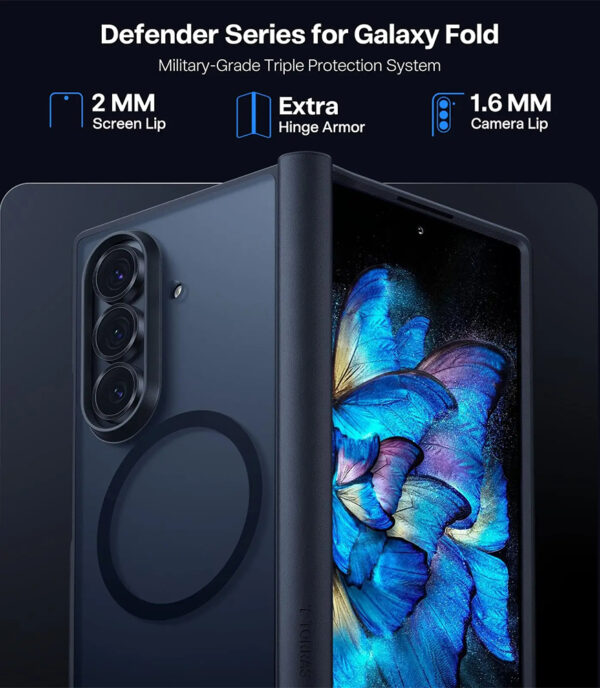 Defender-style protection case for Galaxy Z Fold 7 with screen and camera lip