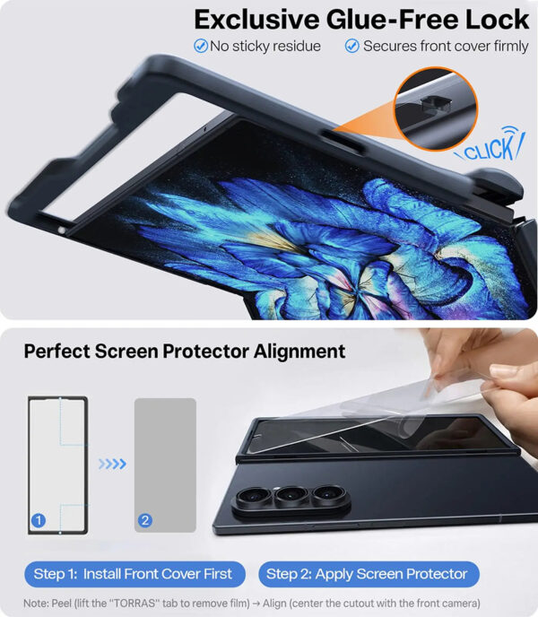 Glue-free lock design and screen protector installation process