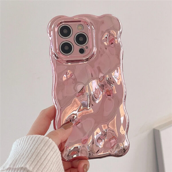 Pink Glossy Wavy iPhone Case Held in Hand