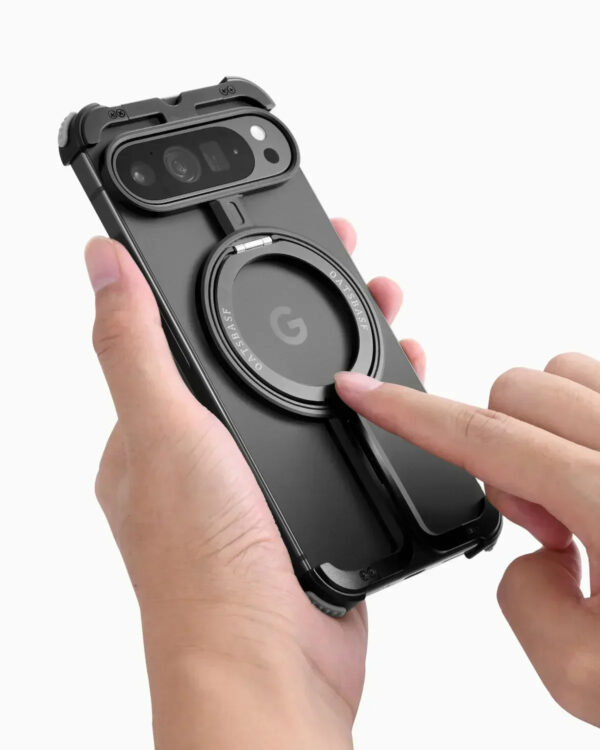 Finger interacting with Pixel 9 kickstand ring