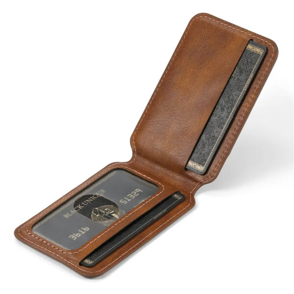 Inside view of the detachable leather wallet card holder.