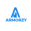 Armorzy brand logo in blue, transparent background