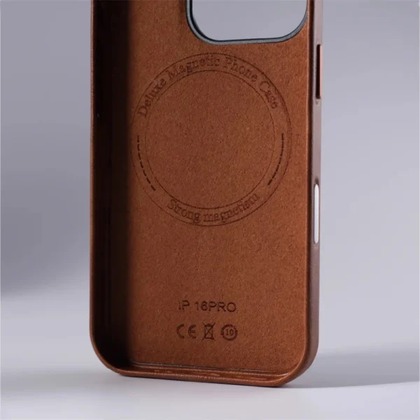 Inside view of magnetic leather case
