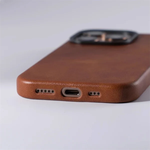 iPhone 16 Pro leather case charging port view