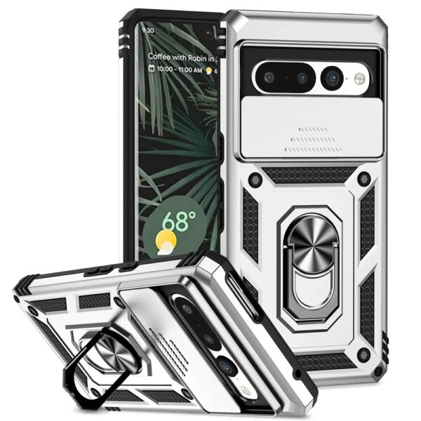 Rugged Magnetic Kickstand Phone Case – feature view for Google Pixel 7/7A/7 Pro – shockproof, military-grade design.