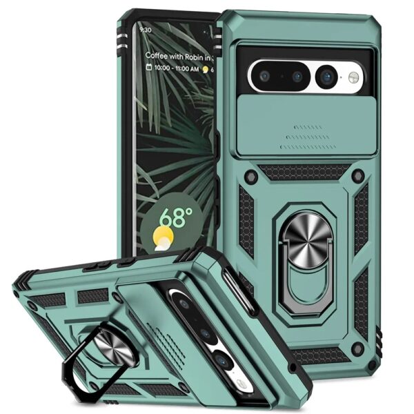 Rugged Magnetic Kickstand Phone Case in Mint Green for Google Pixel 7/7A/7 Pro – shockproof, military-grade design.