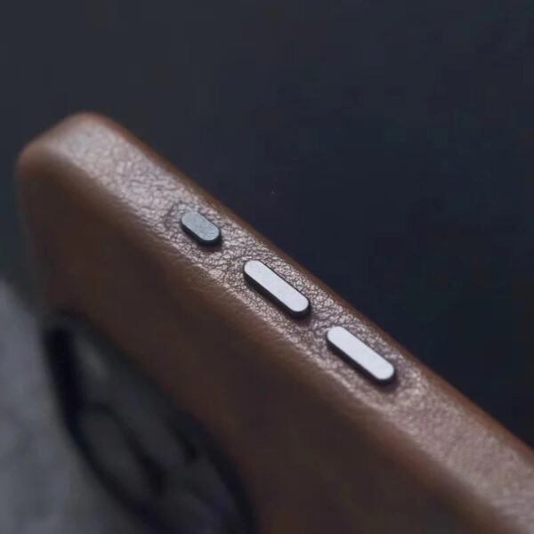 Side view showing volume buttons on the leather case