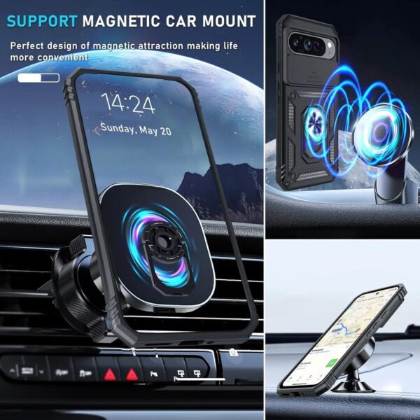 Rugged Magnetic Kickstand Phone Case – feature view for Google Pixel 7/7A/7 Pro – shockproof, military-grade design.