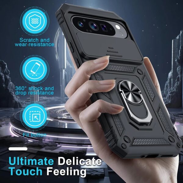 Rugged Magnetic Kickstand Phone Case – feature view for Google Pixel 7/7A/7 Pro – shockproof, military-grade design.