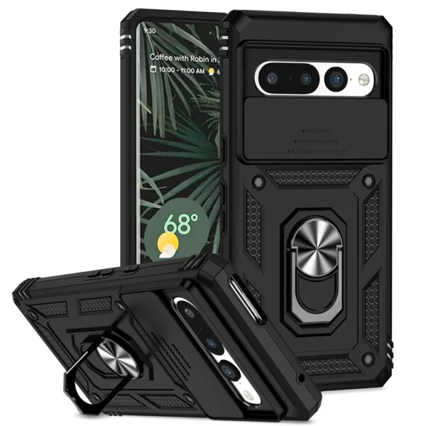 Rugged Magnetic Kickstand Phone Case – feature view for Google Pixel 7/7A/7 Pro – shockproof, military-grade design.
