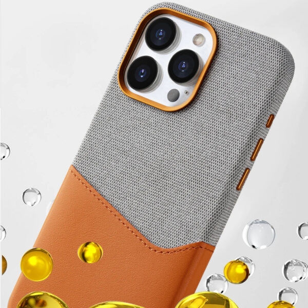 Orange MagSafe PU Leather Phone Case with Card Holder for iPhone 16 15 14