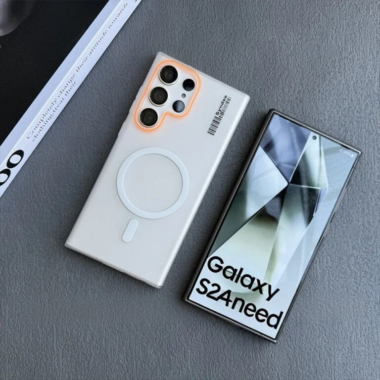 Transparent White Magnetic Case for Samsung S24 Ultra.