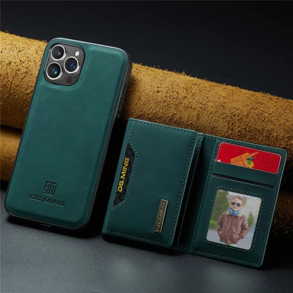 Green detachable magnetic leather wallet case for iPhone