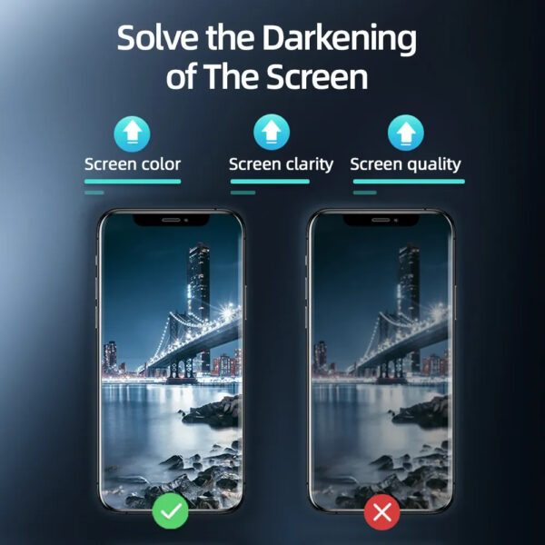 iPhone with screen quality comparison – clear vs dark