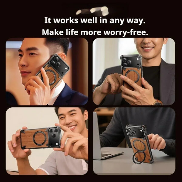 Lifestyle Image with Man Using Wooden Case in Hand