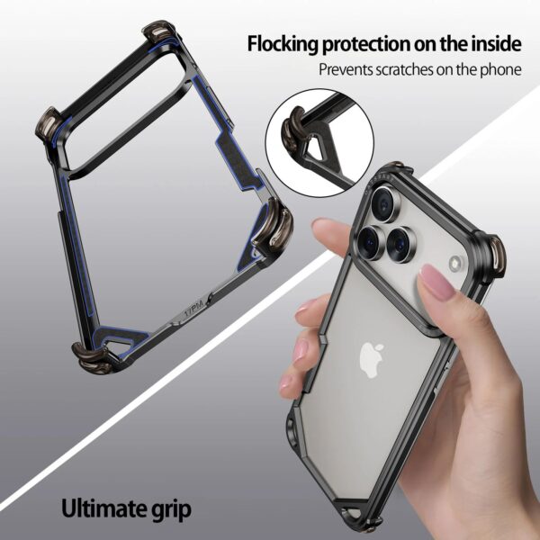Black metal iPhone 17 case with inner airbag lining