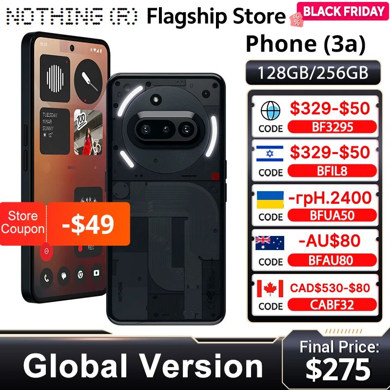 Nothing Phone 3a 5G global version promotional image with front and back view