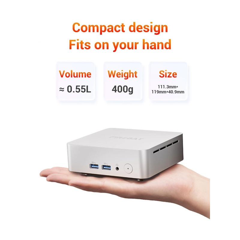 Compact FIREBAT R2 Mini PC size in hand for small desk setup