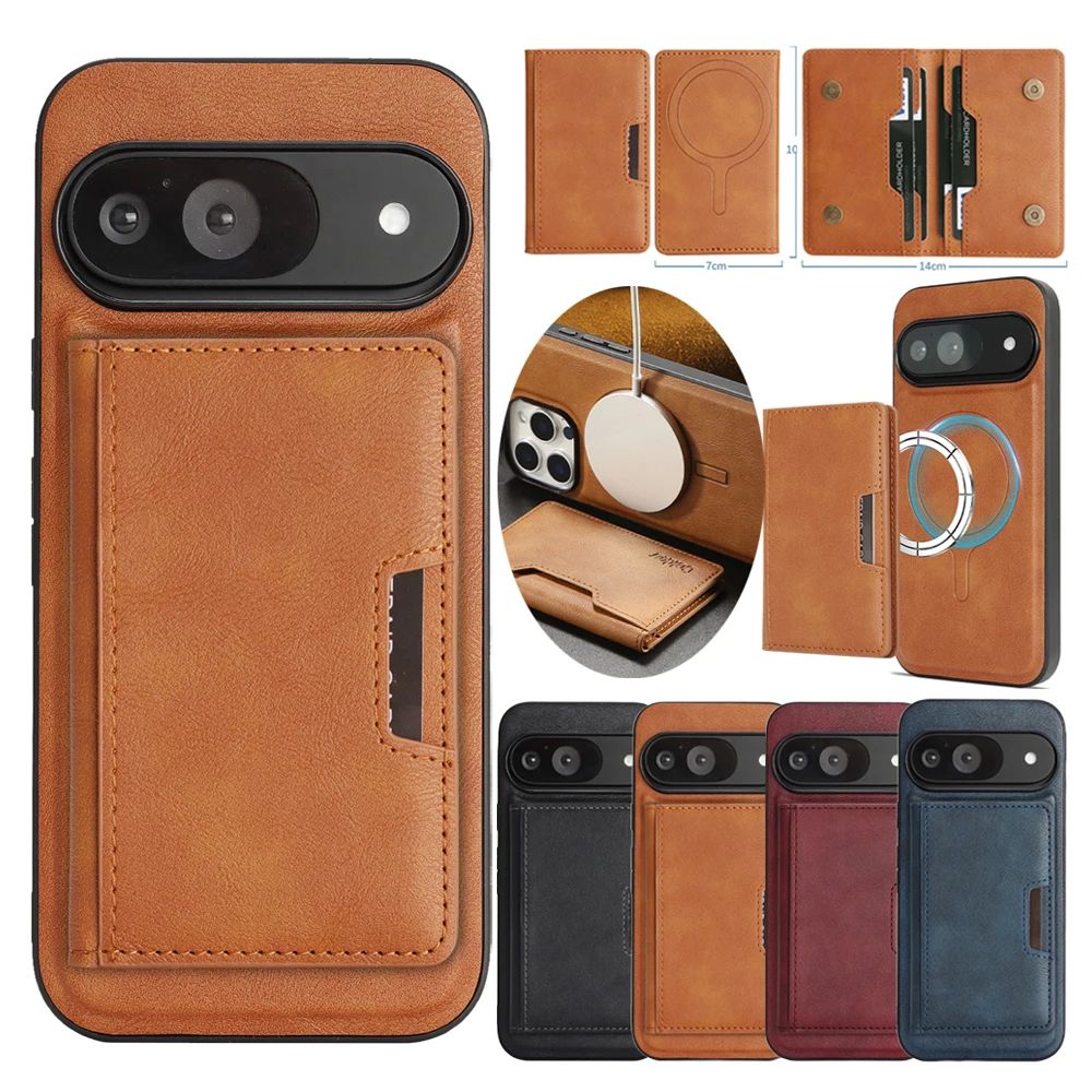 Magnetic leather wallet case for Google Pixel