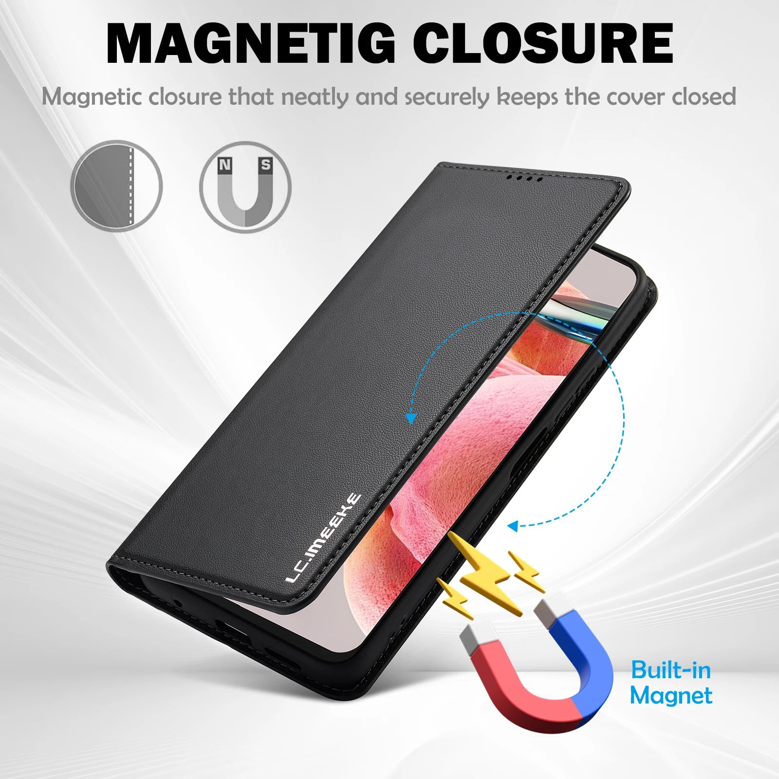 Redmi flip leather wallet case magnetic closure view