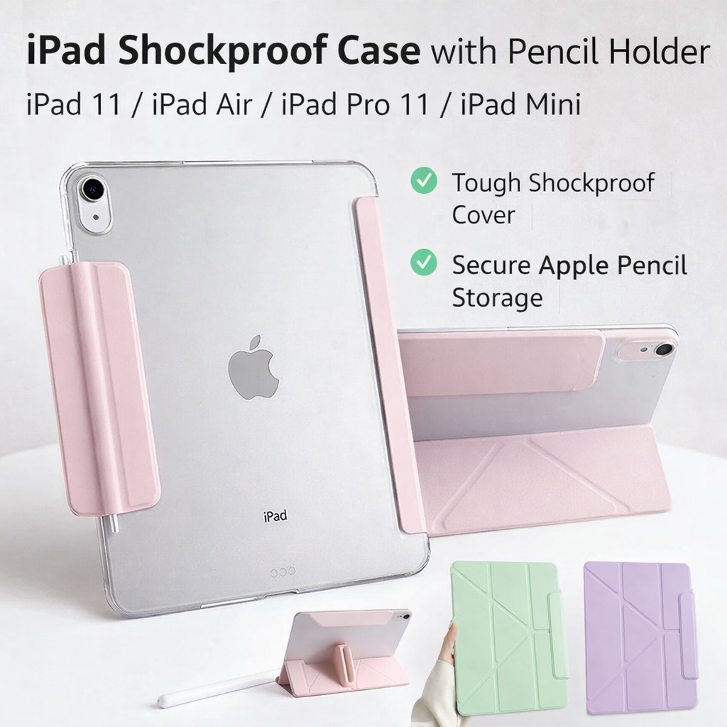 iPad shockproof case with pencil holder rugged protective cover