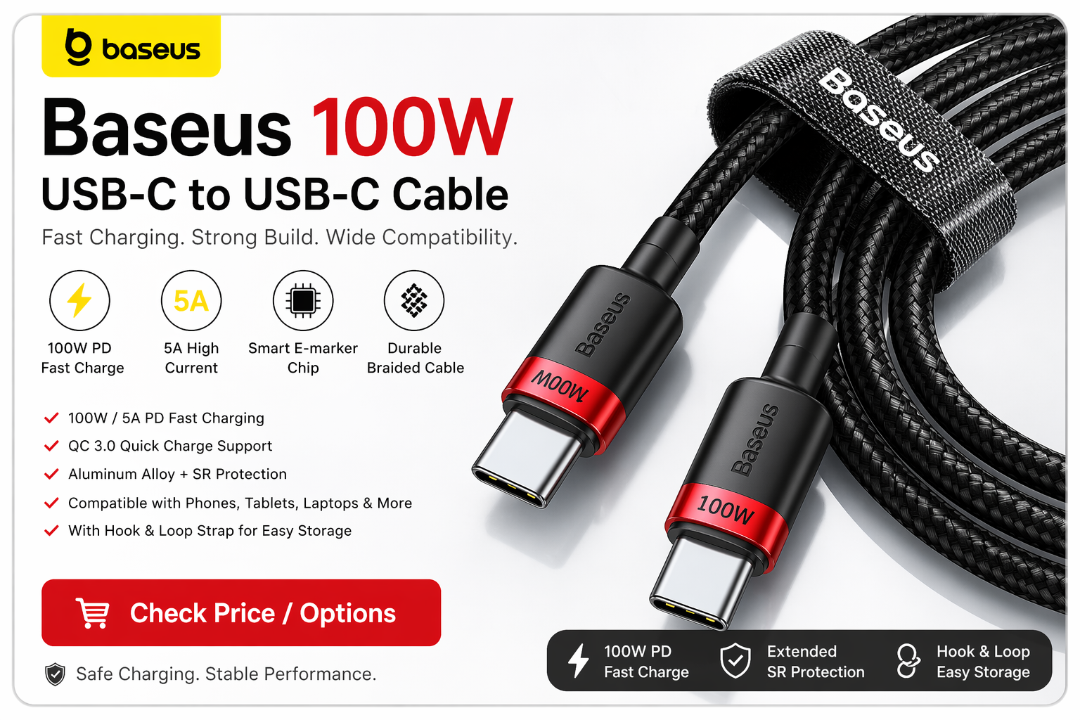 Baseus USB-C to USB-C cable 100W PD fast charging cable