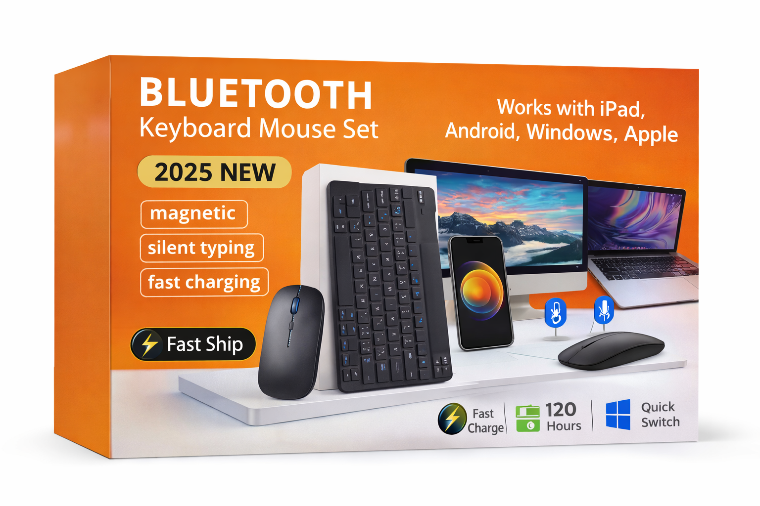 Bluetooth wireless keyboard mouse for iPad tablet iOS Android Windows