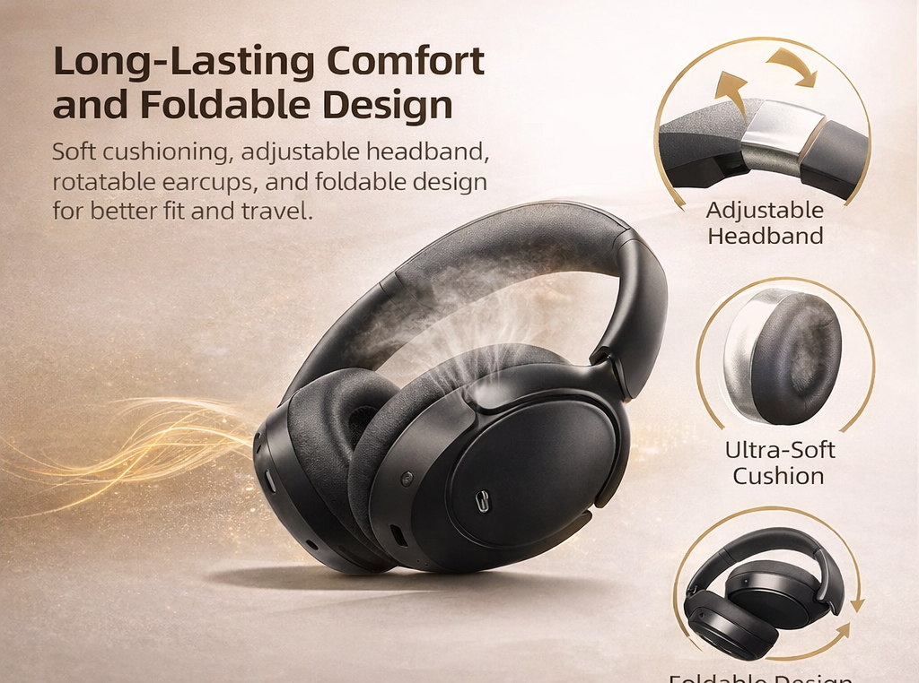 QCY H3 Pro ANC headphones with foldable design and long-lasting comfort